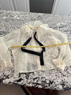 Doen Sheer Ivory Blouse with Black Ribbon Tie
